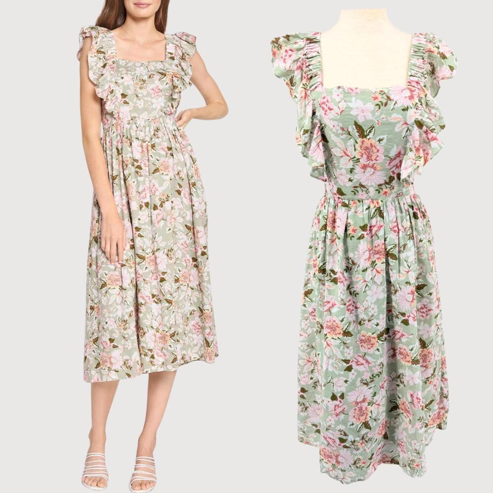 En Saison Dress Maris Floral Midi Sage Ruffle S